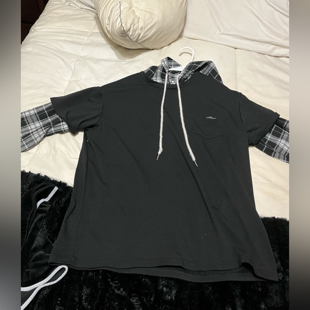 plaid black and white hoodie